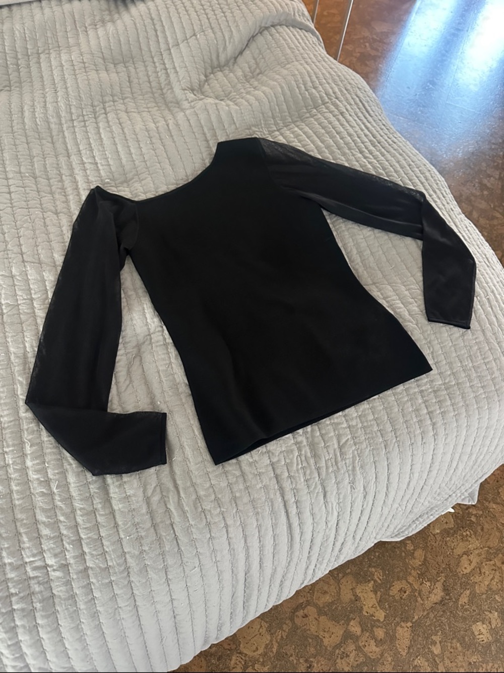 Reiss Black Long-Sleeve Asymmetrical Mesh Sleeves Top